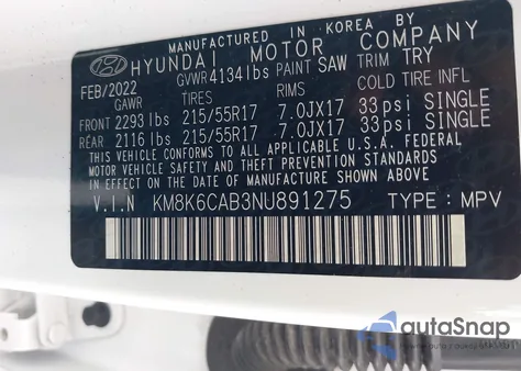 2022 Hyundai Kona Sel from USA, damaged, VIN KM8K6CAB3NU891275